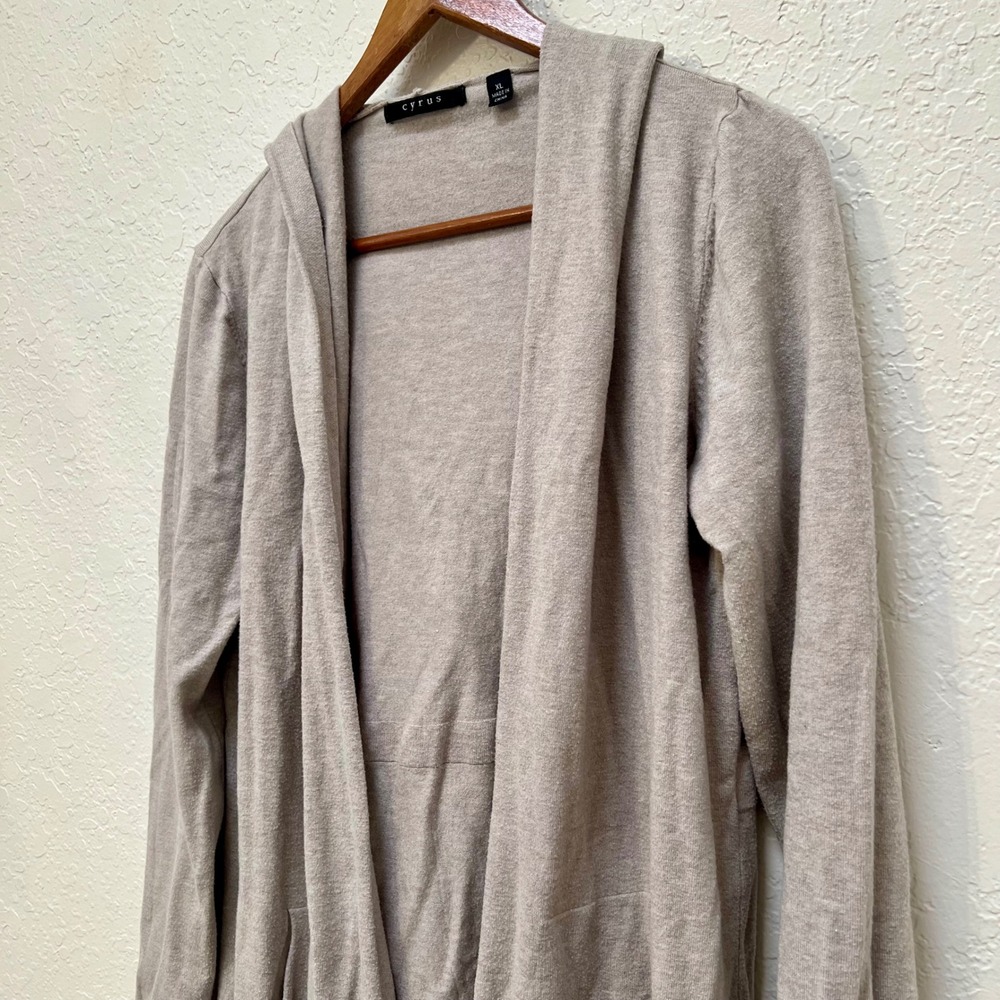 Cyrus Women's Open Front Hooded Cardigan Sweater Light Beige XL